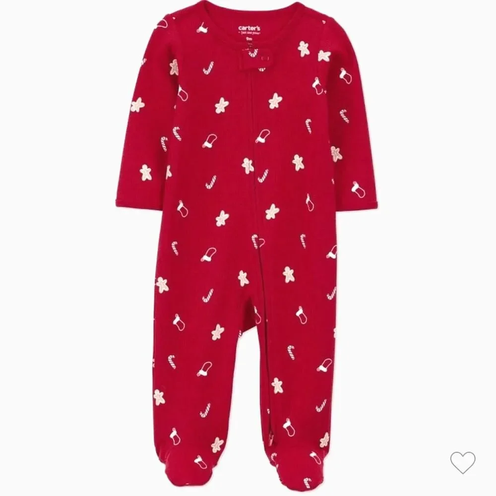 Carters Just One You One Piece Sleep N Play Thermal Waffle Baby Christmas Red NB